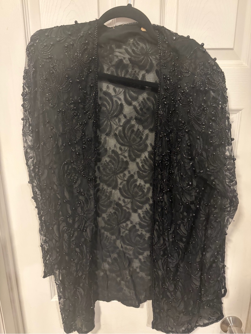 Elegant Black Beaded Lace Shawl - Women's Accessory